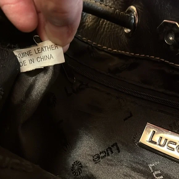 Luce genuine leather purse shoulder hand bag medium black bucket cinch style - Picture 10 of 16